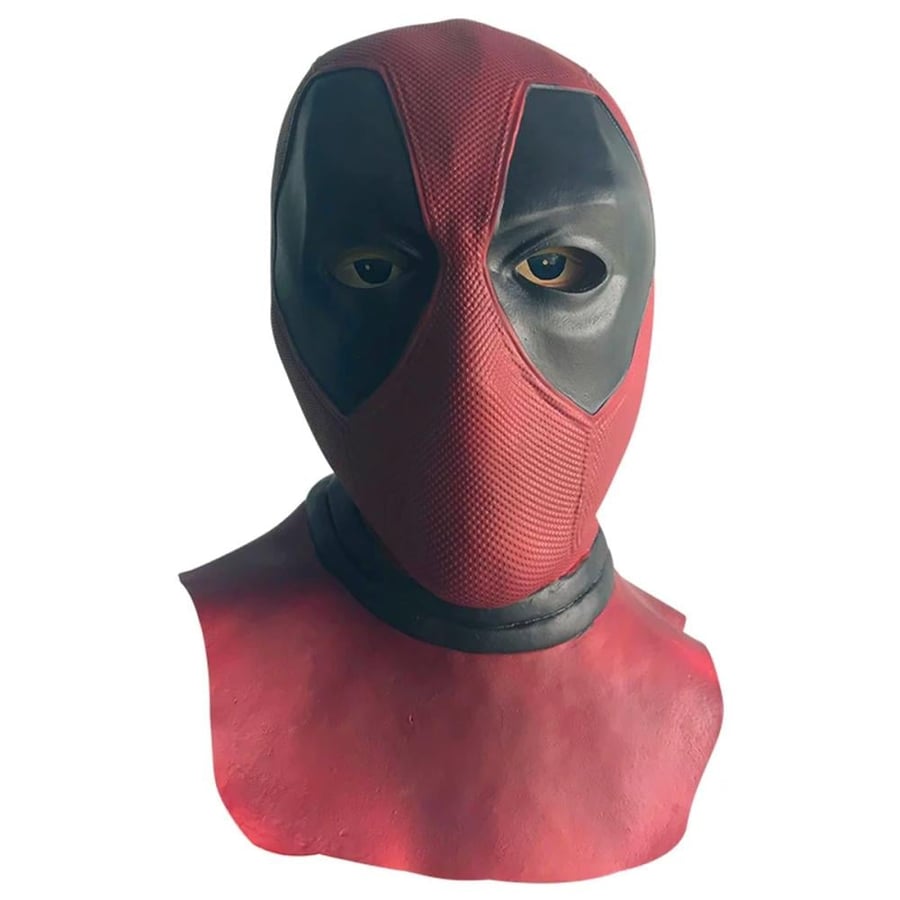 Full Head Latex Hood Mask, Red and Black Stitched Panels
