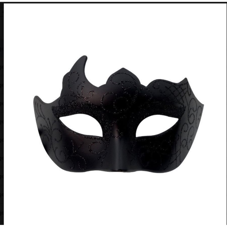 Matte Black Venetian Masquerade Mask, Tonal Scroll