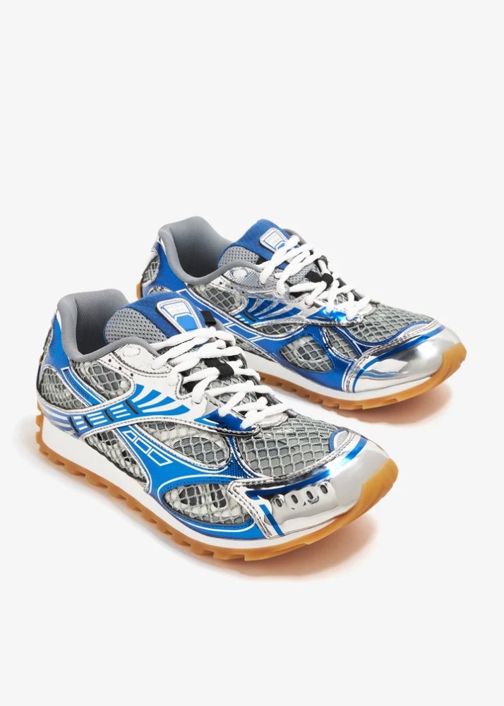BOTTEGA VENETA Orbit metallic rubber, mesh and fishnet sneakers