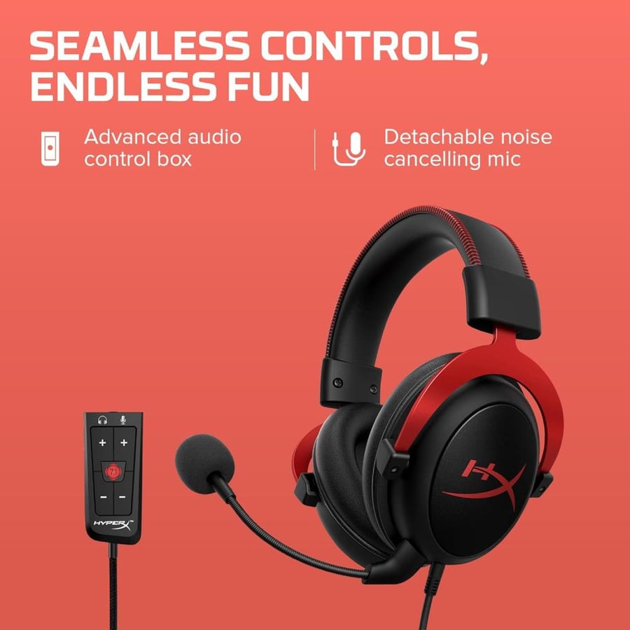 سماعة الألعاب الأسطورية HyperX Cloud II – صوت محيطي 7.1، إطار ألمنيوم صلب، وراحة فائقة للمحترفين