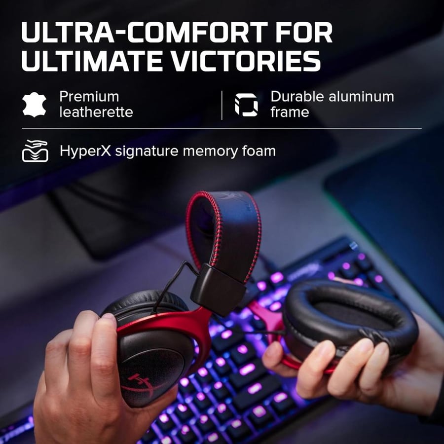 سماعة الألعاب الأسطورية HyperX Cloud II – صوت محيطي 7.1، إطار ألمنيوم صلب، وراحة فائقة للمحترفين