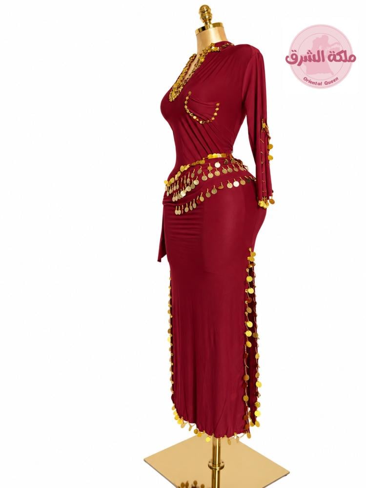 بدلة الملكة دينا الشربيني (عنابي) (حزام مجاناً)