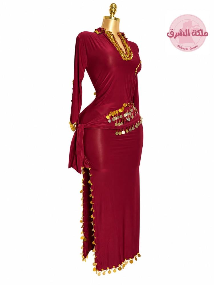 بدلة الملكة دينا الشربيني (عنابي) (حزام مجاناً)