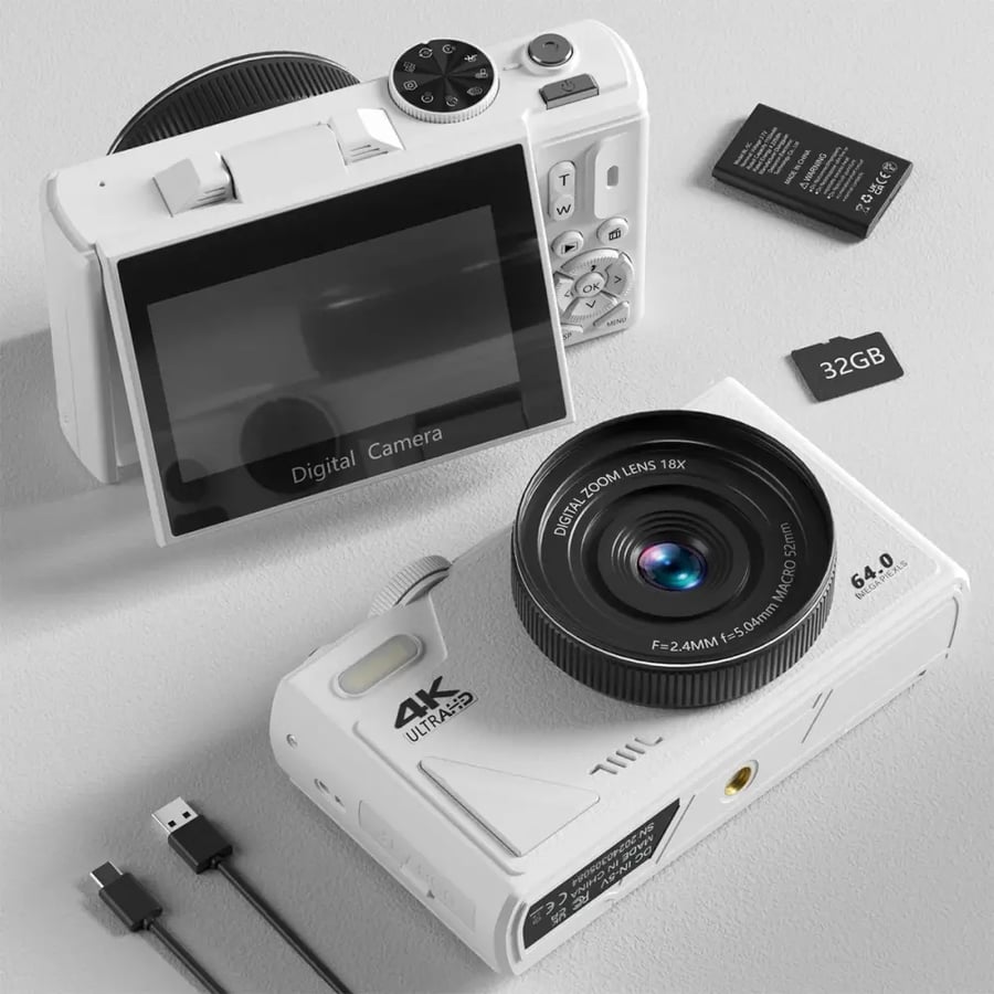 كاميرا رقمية 4K 64MP 18X بشاشة 3 بوصة قابلة للطي