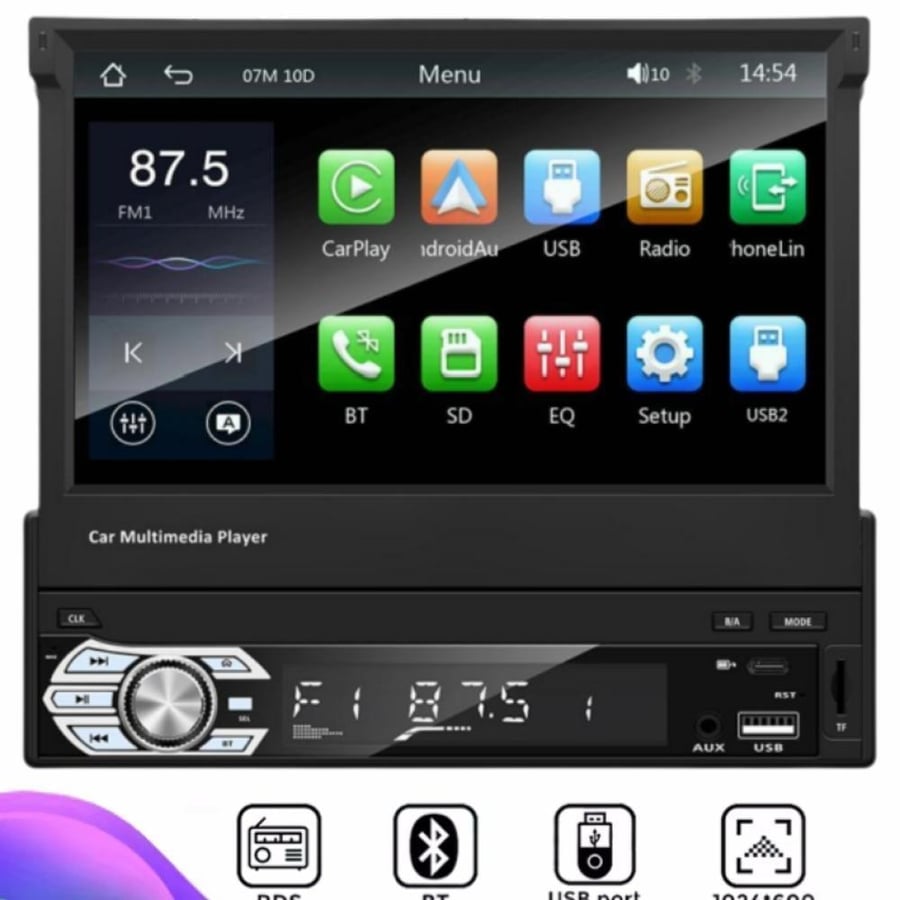 مشغل سيارة 1Din 7” مع CarPlay وAndroid