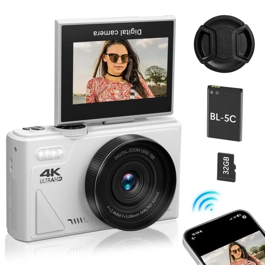 كاميرا رقمية 4K 64MP 18X بشاشة 3 بوصة قابلة للطي