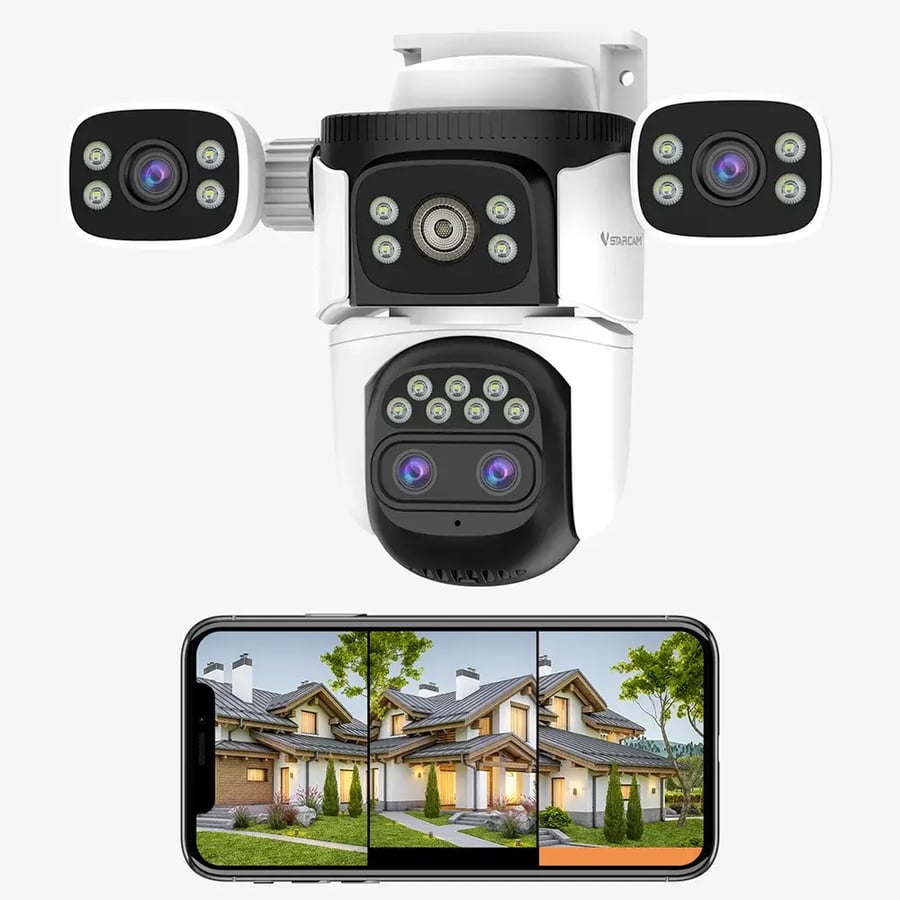 كاميرا VSTARCAM 8MP 2K خارجية – 4 عدسات مع تكبير 10X ورؤية ليلية ملونة وصوت ثنائي