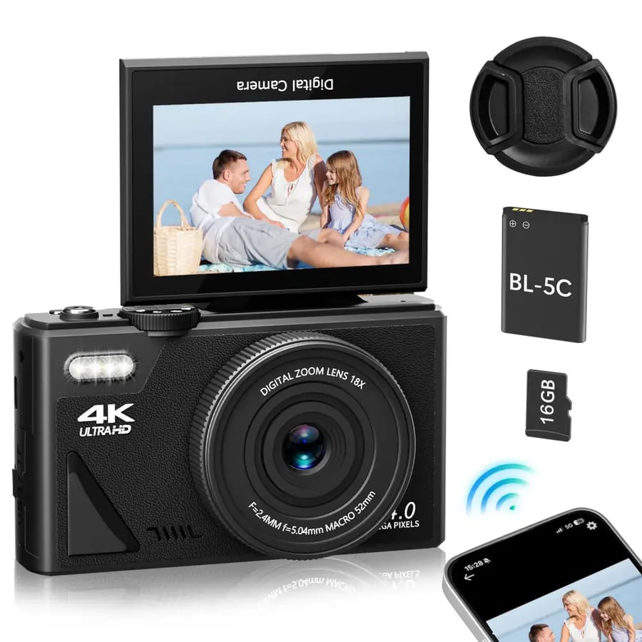 كاميرا رقمية 4K 64MP 18X بشاشة 3 بوصة قابلة للطي