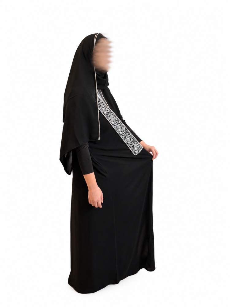 عباية كريب ب أكمام استرتش -اسود