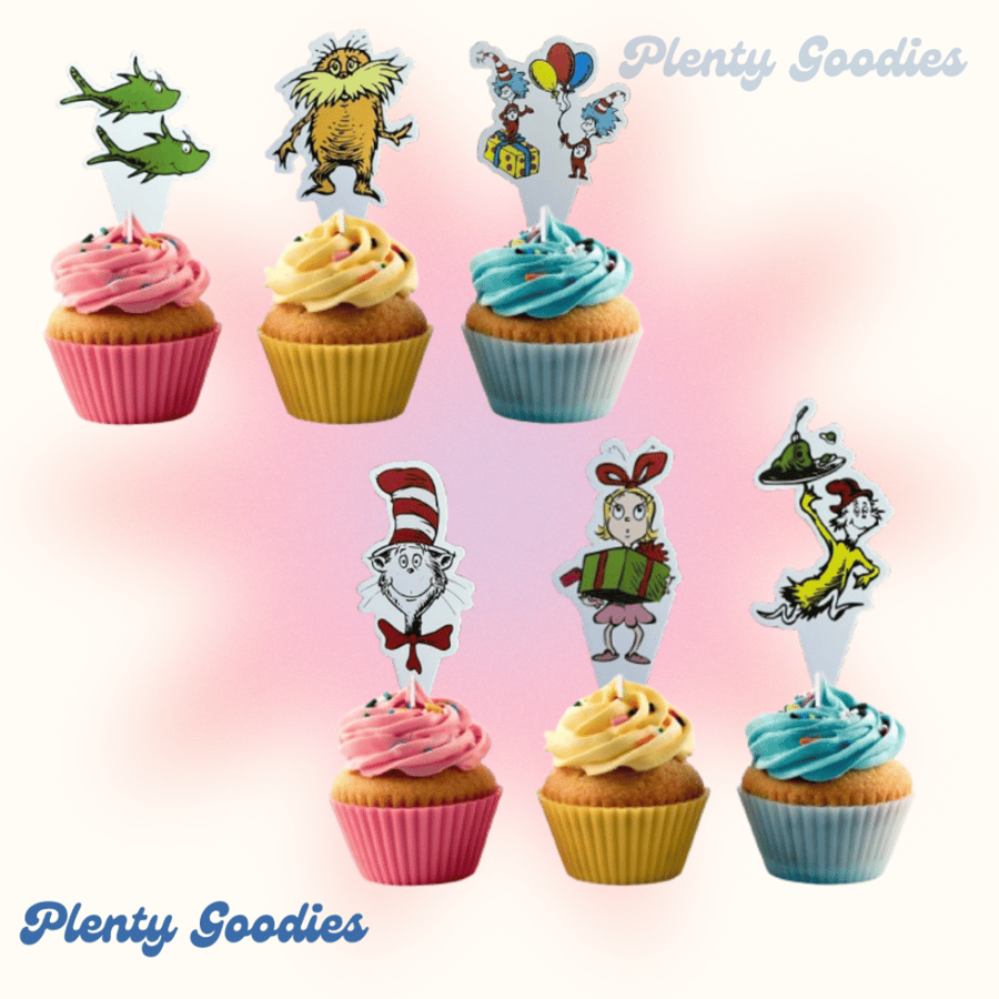 ٢٤ تغريسة كب كيك " القط ذو القبعة "  The Cat in the Hat 24 cupcakes topper