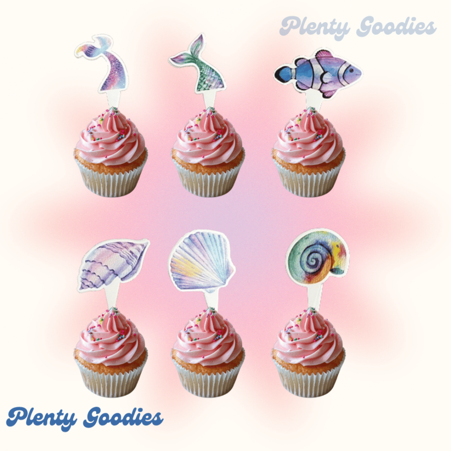 ٢٤ تغريسة كب كيك " حورية البحر " Mermaid tail 24 cupcakes topper