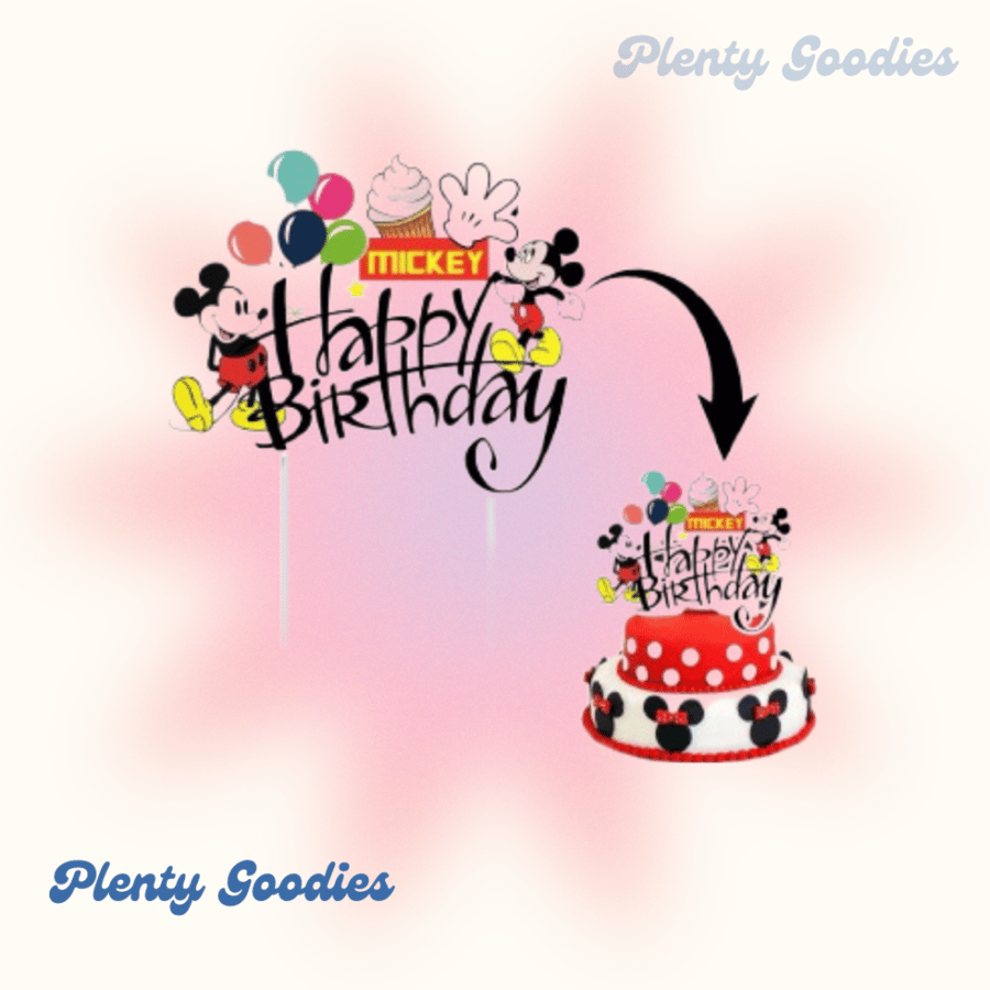 ١ قطعة تغريسة الكيك + ٢٤ تغريسة كب كيك  " ميكي ماوس " 1pcs Mickey Mouse Cake topper + 24 cupcakes topper