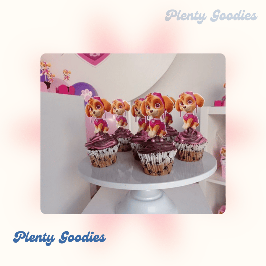 ١قطعة تغريسة الكيك + ٢٤ تغريسة كب كيك " دورية المخلب - باو باترول " وردي - 1pcs PAW Patrol Cake topper + 24 cupcakes topper Pink