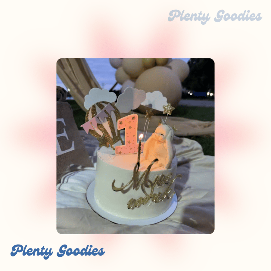 ١ مجموعة تغريسة الكيك  "  ثيم بالون وردي - رقم ١   " 1set Air Balloon + Number 1   Cake topper