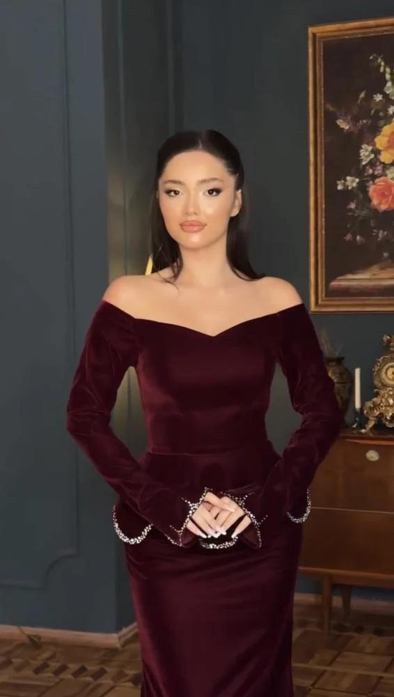 فستان  سهرة مخمل جوخ فرنسي