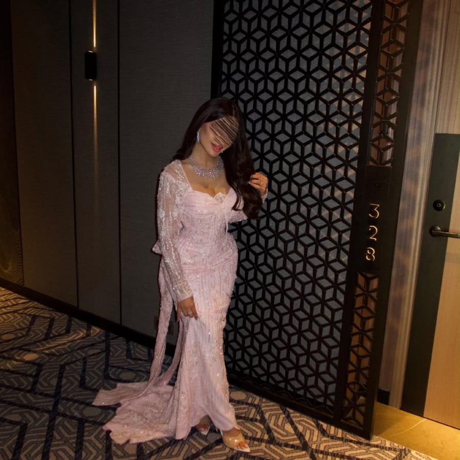 فستان سهرة دانتيل فرنسي بطانة تفته