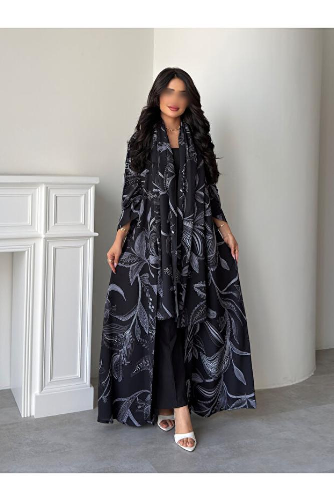 OLGA-ABAYA عباية آنيقة وعصرية من آولجا القماش شيفون مع بطانة قصة العباية ربع كلوش شامل الطرحة