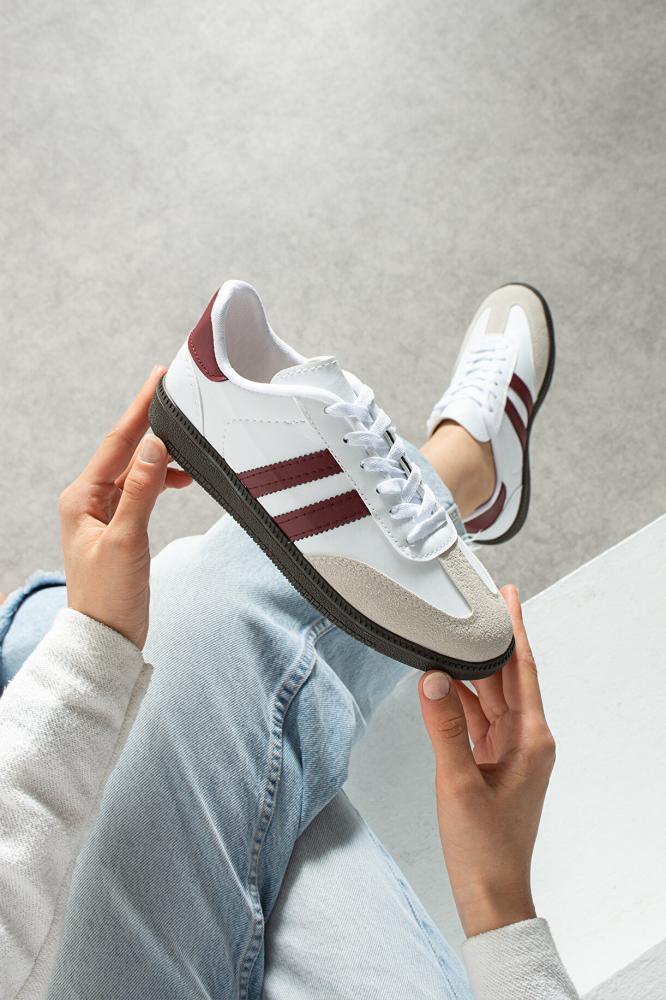 l lugshoes ayakkabı حذاء رياضي أبيض بورجوندي للجنسين للنساء والرجال ذو نعل مريح وشريط مخطط للاستخدام اليومي Sm03