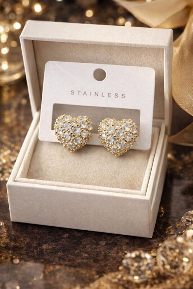 Accessories أقراط هاي الفاخرة على شكل قلب متألق - إكسسوارات ذهبية للنساء