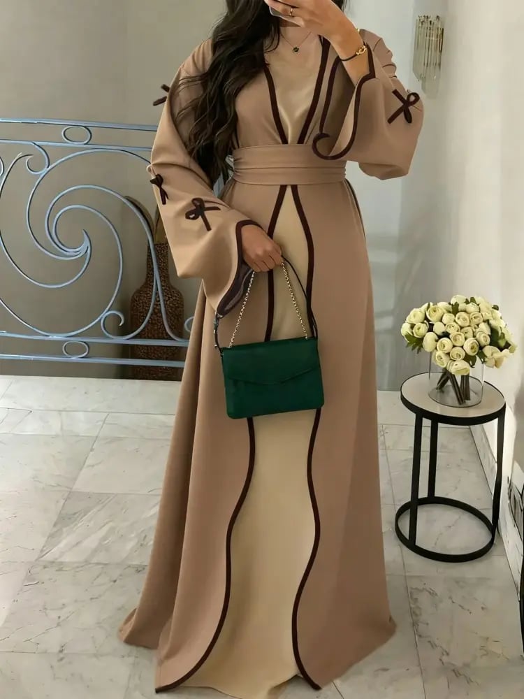 كارديجان نسائي طويل بفيونكة وحزام بتصميم كاجوال أنيق