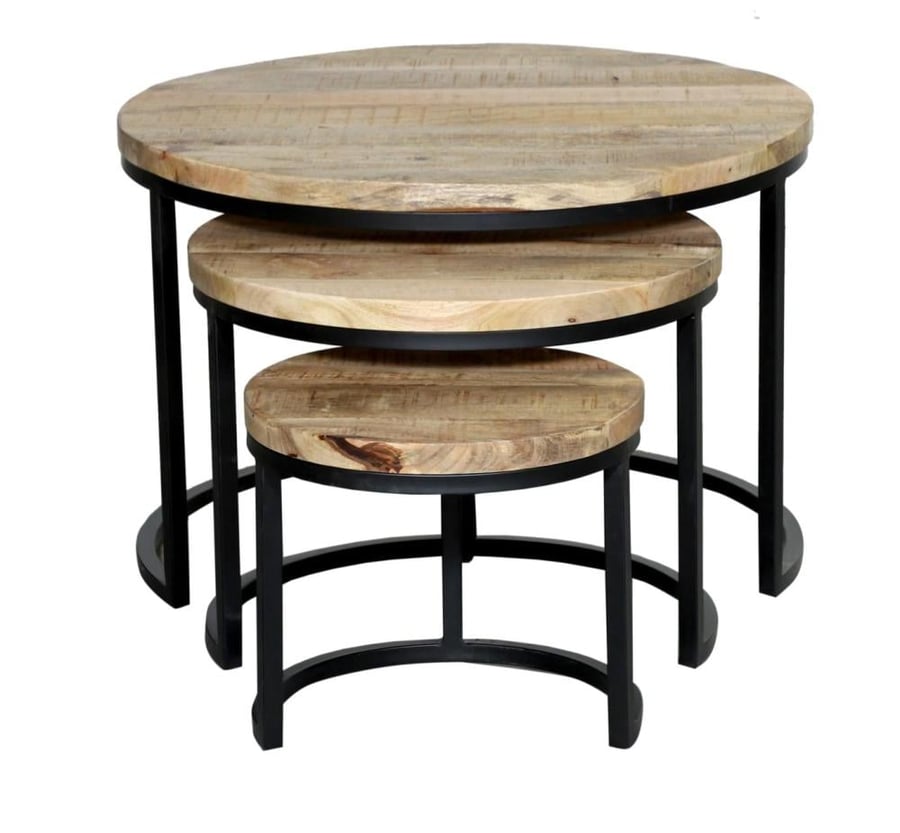 WOODEN IR ROUND COFFEE TABLE SET OF 3