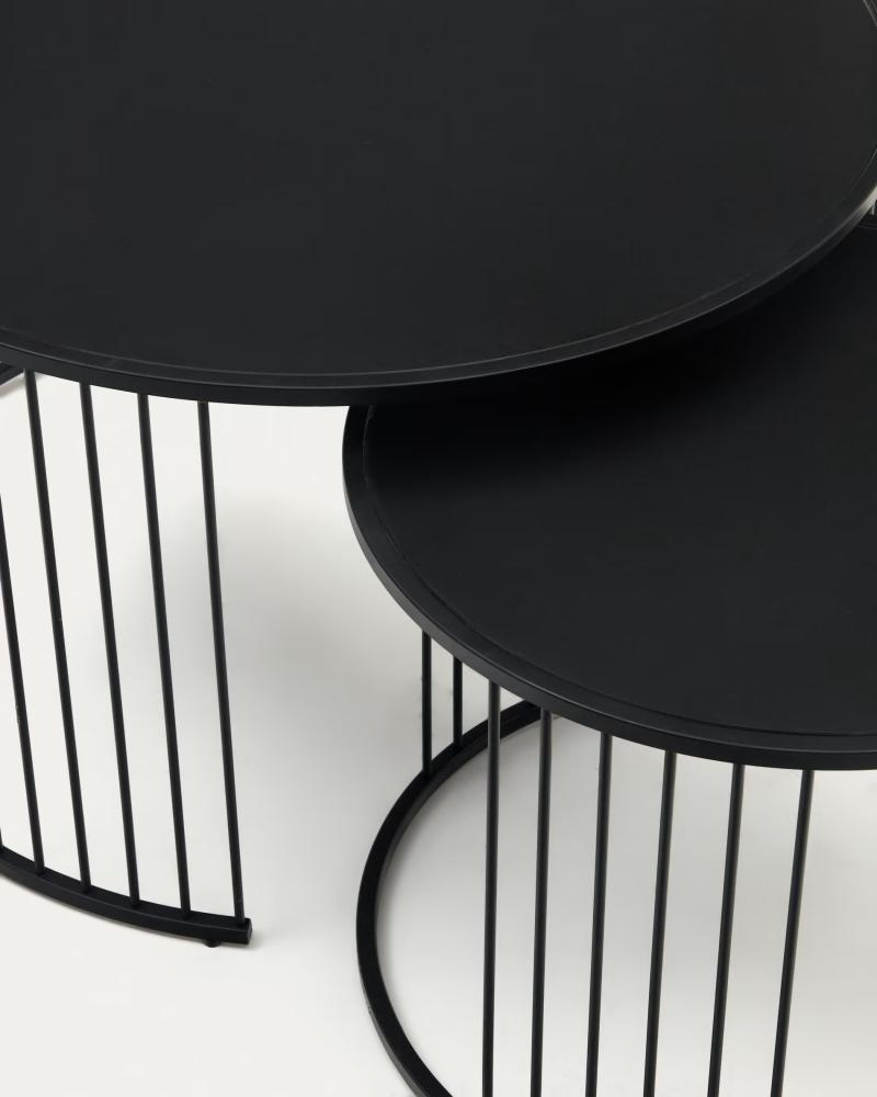 Hadar Glass & Metal Round Coffee Table Set, Black