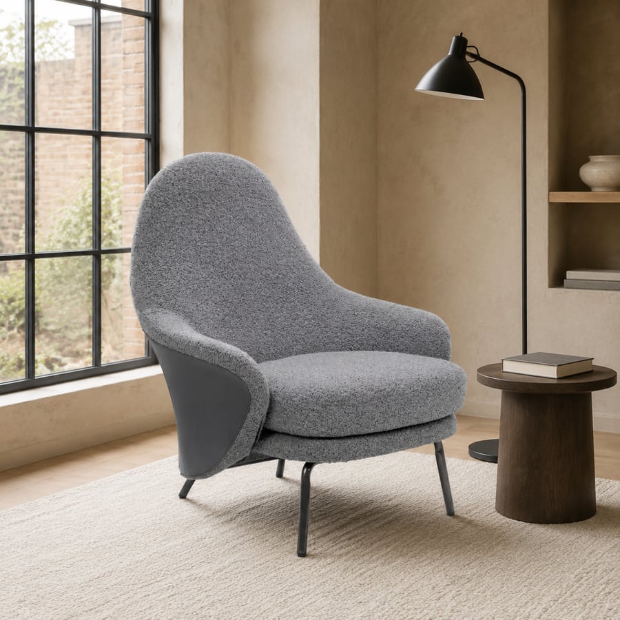 Kobe Curved Armchair, Light Grey