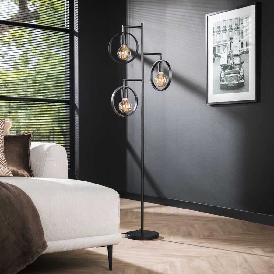 RING Metal Floor Lamp 3 Round Open Caps, Charcoal