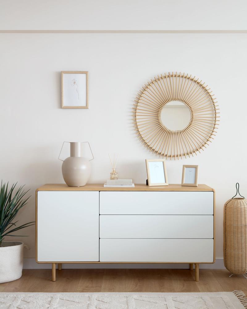 Louisa Round Oak Wood Mirror