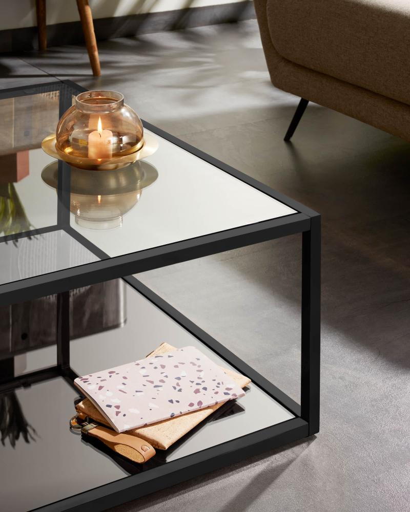 Green Hill Metal & Glass Square Coffee Table, Black