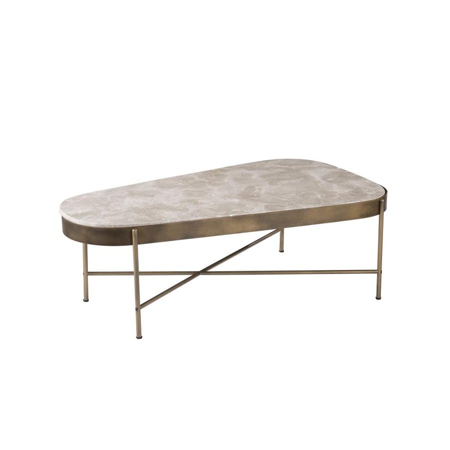 Pasco Sintered Stone & Metal Oval Coffee Table, Beige