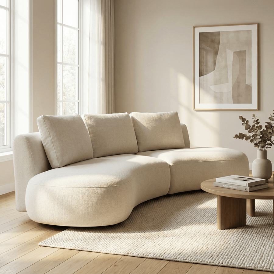 Domani Double Wide Seater Curved Left Sofa, Beige