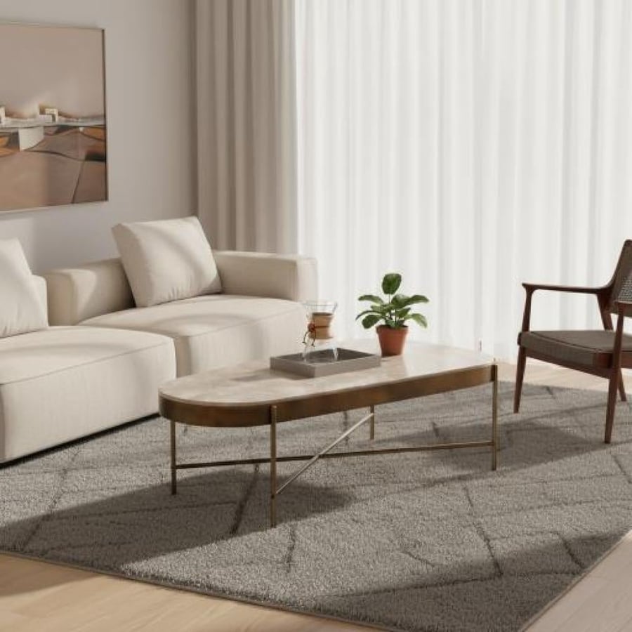 Pasco Sintered Stone & Metal Oval Coffee Table, Beige