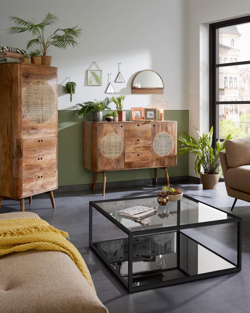 Green Hill Metal & Glass Square Coffee Table, Black
