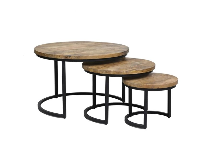 WOODEN IR ROUND COFFEE TABLE SET OF 3