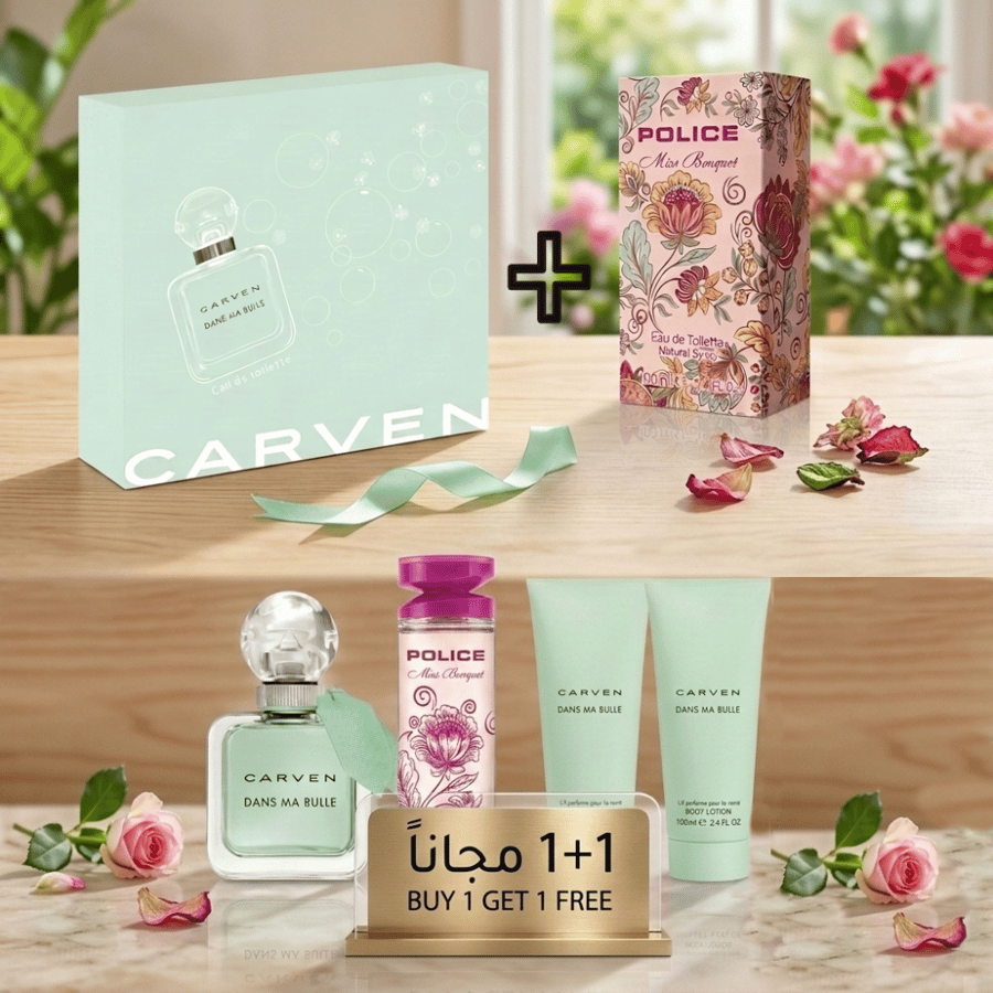 عرض التوفير الفاخر: طقم عطر كارفن + عطر بوليس ميس بوكيت مجاناً! (1+1)