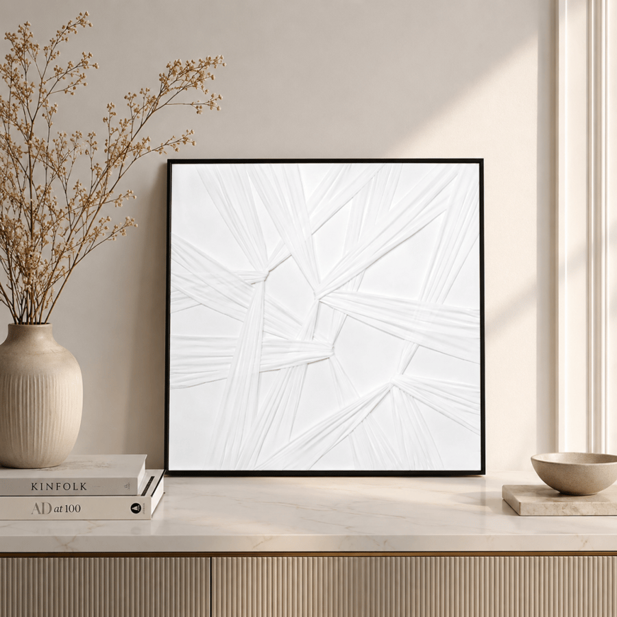 لوحة فنية مربعة بإطار أسود مقاس 80 × 80 سم