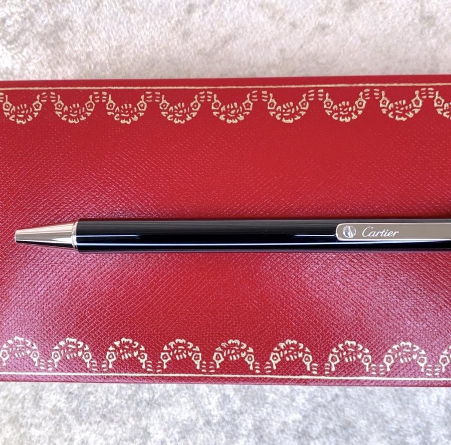 Cartier Santos Black Lacquer | قلم كارتيير سانتوس – بلاتيني – موثق 2001