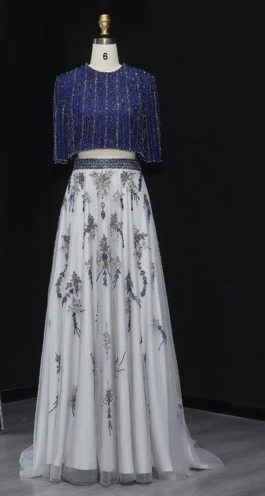 Luxury two-piece dress with a luxurious embroidered top and a flowing skirt | Elegant royal look