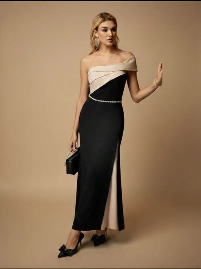 فستان “Twist Elegance” كولور بلوك – كوكتيل