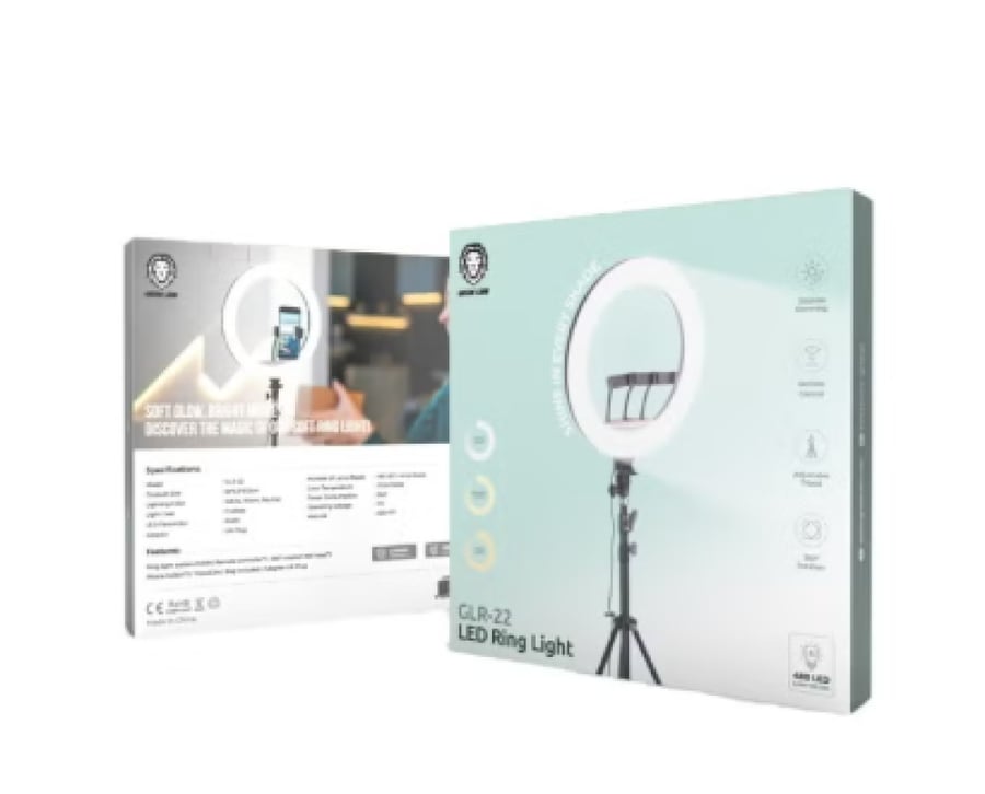 حلقة إضاءة LED GLR-22 مع جهاز تحكم عن بعد، تعتيم مستمر، دوران 360 درجة، حامل ثلاثي القوائم قابل للتعديل