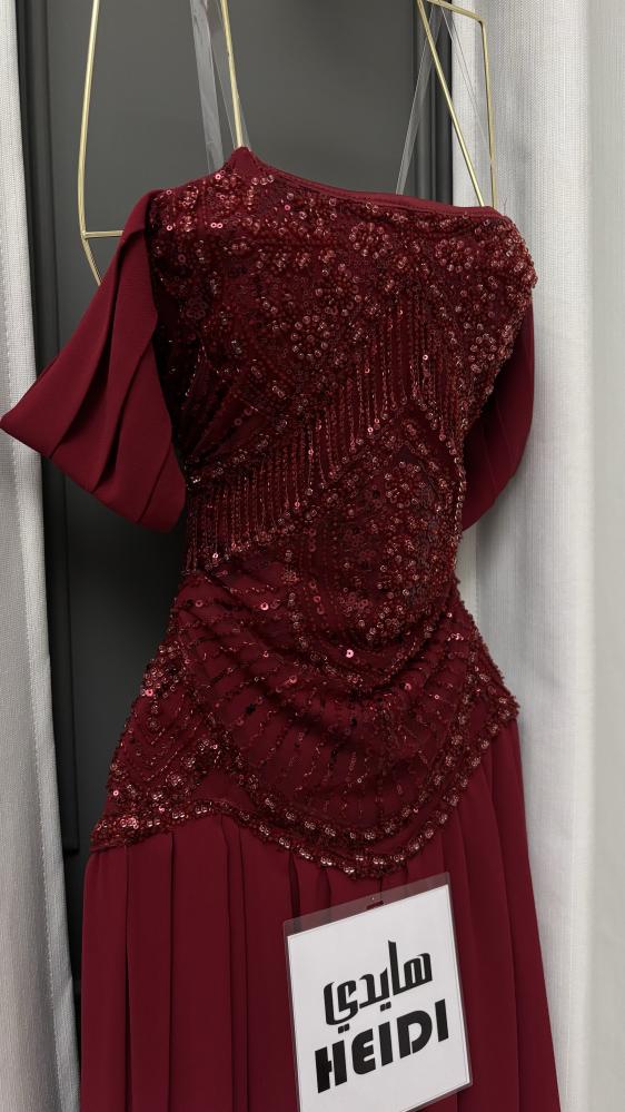 Garnet evening dress, maroon, embroidered with sequins, with a tulle skirt