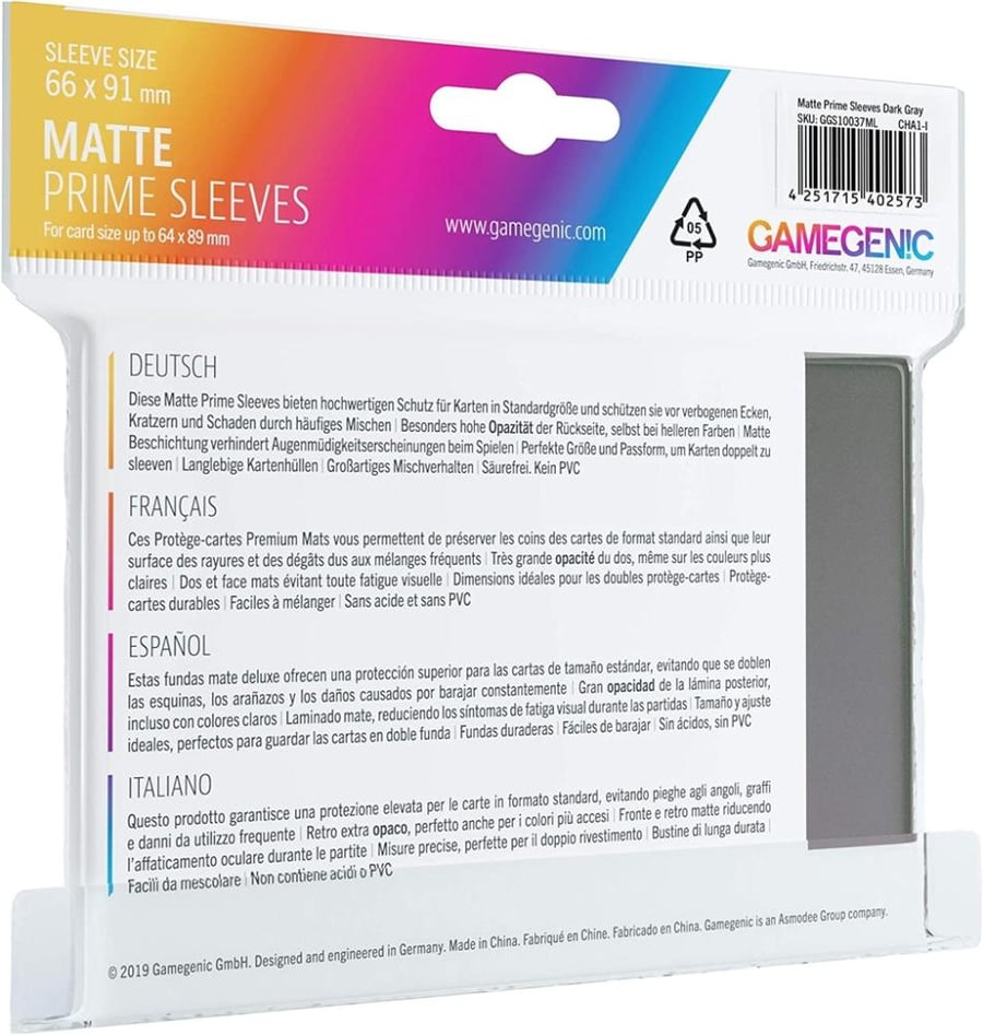 Sleeves: Gamegenic - Matte Prime (66 x 91 mm) (x100) - Grey