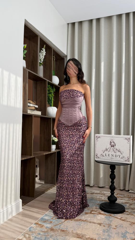فستان حورية البحر بنفسجي لامع مطرز بالترتر والمقاسات S-XXL