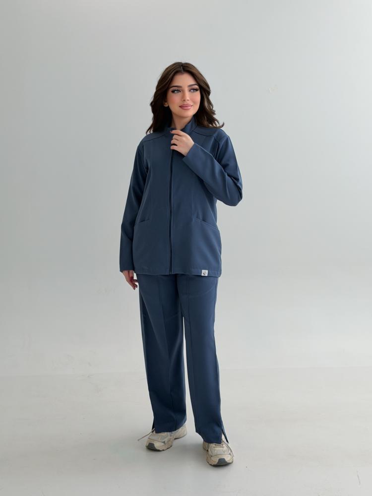 Women's medical jacket, steel blue color