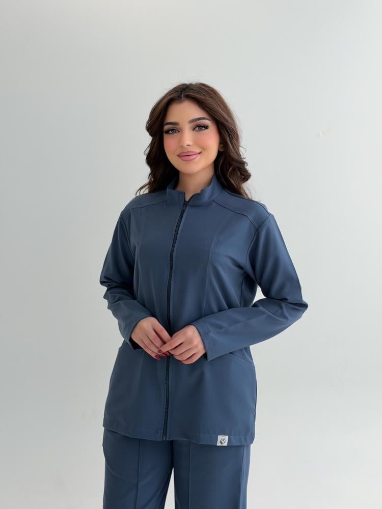 Women's medical jacket, steel blue color
