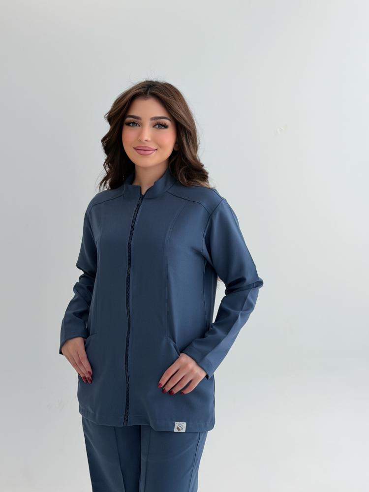 Women's medical jacket, steel blue color