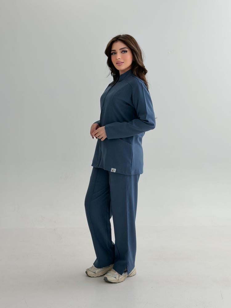 Women's medical jacket, steel blue color