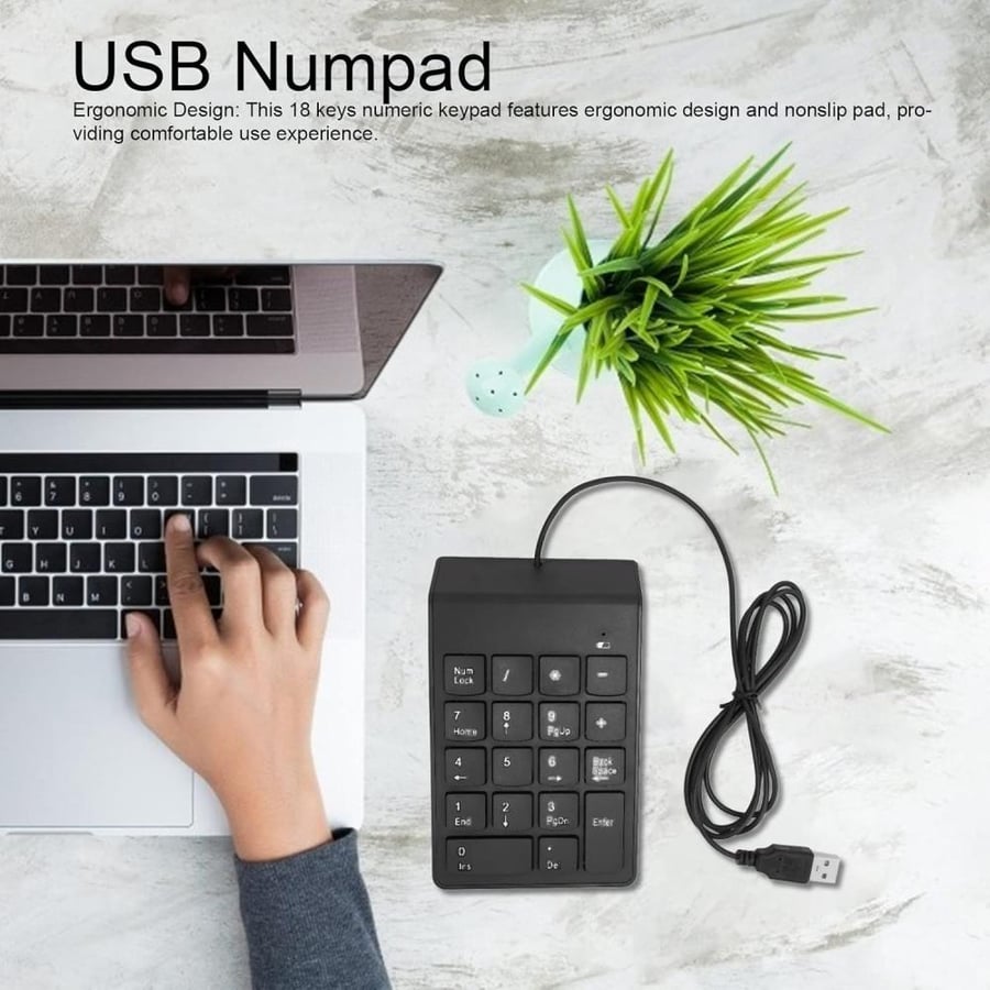 كيبورد  للابتوب والكمبيوتر رقمي 18 مفتاح، لوحة ارقام صغيرة صامتة بمنفذ USB 2.0، كيبورد ارقام مريحة بـ18 مفتاح، لوحة ارقام محمولة مع لوحة مضادة للانزلاق،