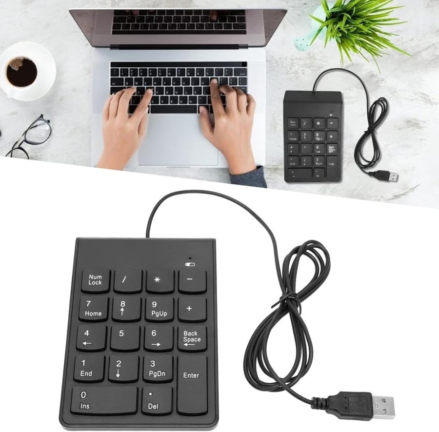 كيبورد  للابتوب والكمبيوتر رقمي 18 مفتاح، لوحة ارقام صغيرة صامتة بمنفذ USB 2.0، كيبورد ارقام مريحة بـ18 مفتاح، لوحة ارقام محمولة مع لوحة مضادة للانزلاق،